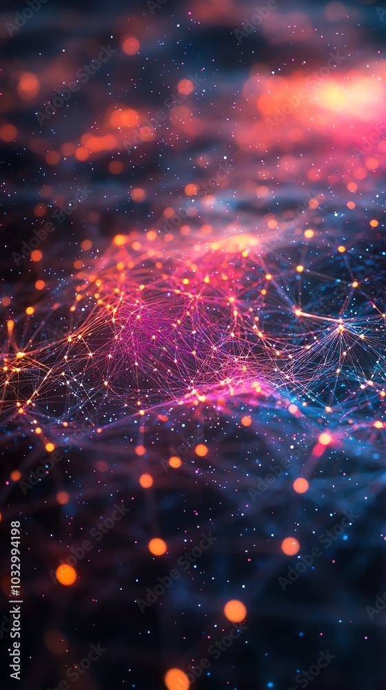 Poster abstract background with glowing lines and dots.