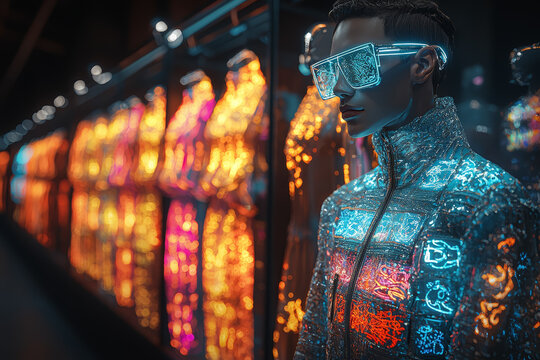 A fashion designer debuting a collection in the metaverse, illustrating the rise of virtual fashion shows. Concept of fashion.