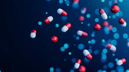 Floating Pills Against Deep Blue Abstract Backdrop