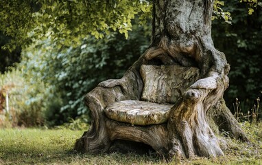 Obraz premium A tree grown into the shape of a chair, showcasing the artistry of living sculpture