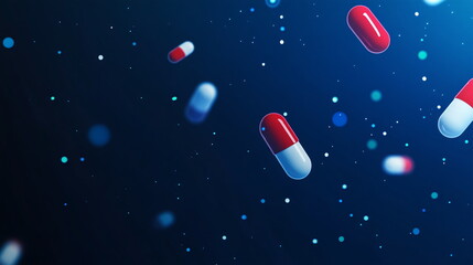 Floating Pills Against Deep Blue Abstract Backdrop