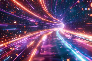 Naklejka premium A tunnel filled with lots of colorful lights