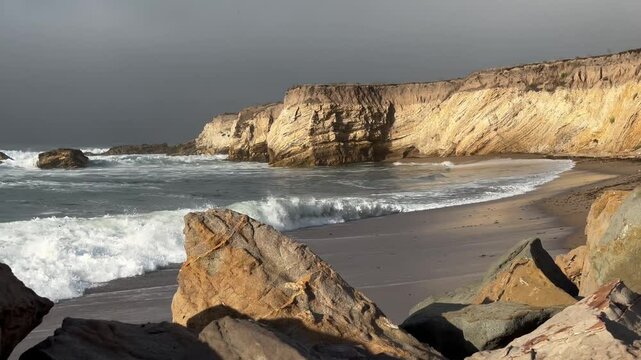 Coastal View from the Boat House at Vandenberg SFB. A stunning coastal scene captured from the boat house area at Vandenberg Space Force Base, California. The photo showcases the rugged shoreline, rol