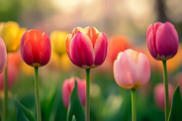 Obraz premium A tulip garden in springtime, bursting with vibrant colors and life
