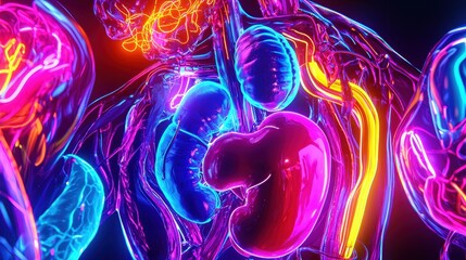 Futuristic Neon Glowing Organs in 3D Model