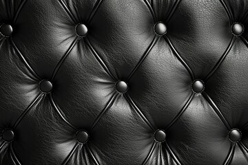 Fototapeta premium Black Leather Upholstery with Button Detail