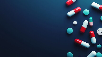 Floating Pills Against Deep Blue Abstract Backdrop