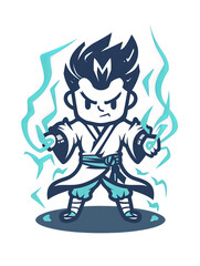 Energetic Cartoon Character with Lightning Effects