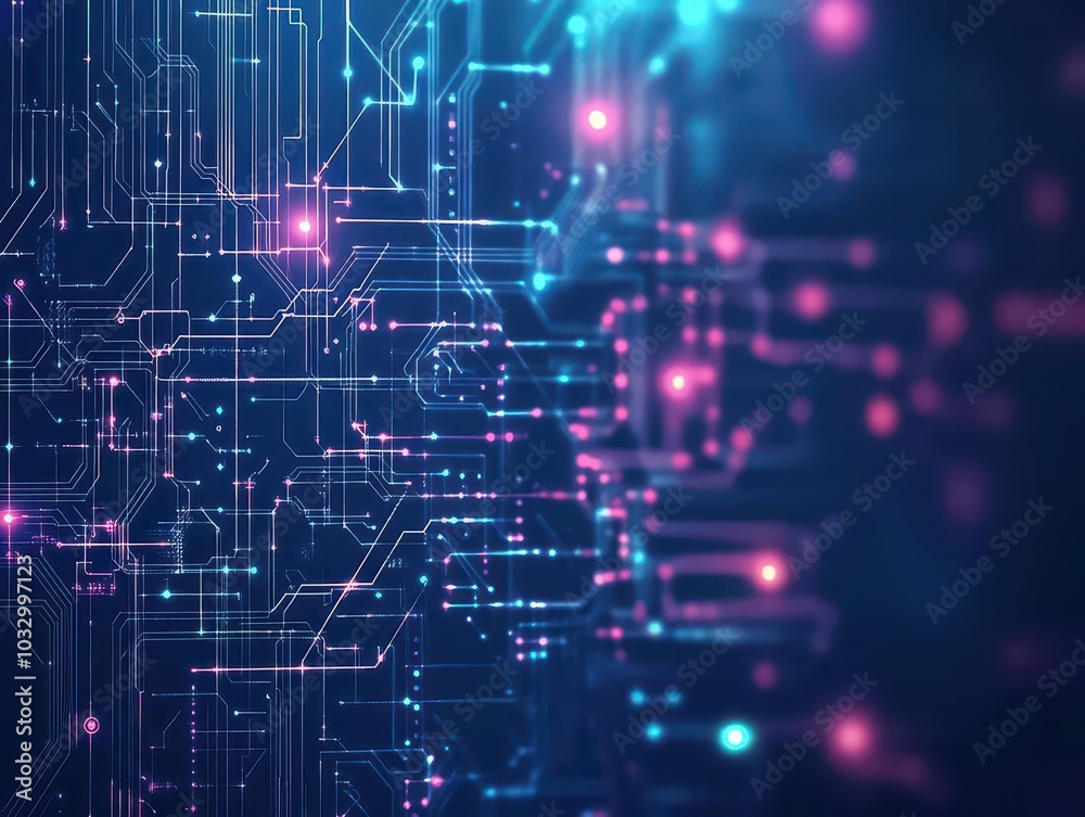 Poster digital circuit network, glowing electronic patterns, abstract tech shapes, dark cyber background, f