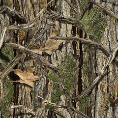 Fototapeta premium Mossy Oak Tree with Oak Leaves Hunting Camouflage, Seamless Camo Pattern Texture