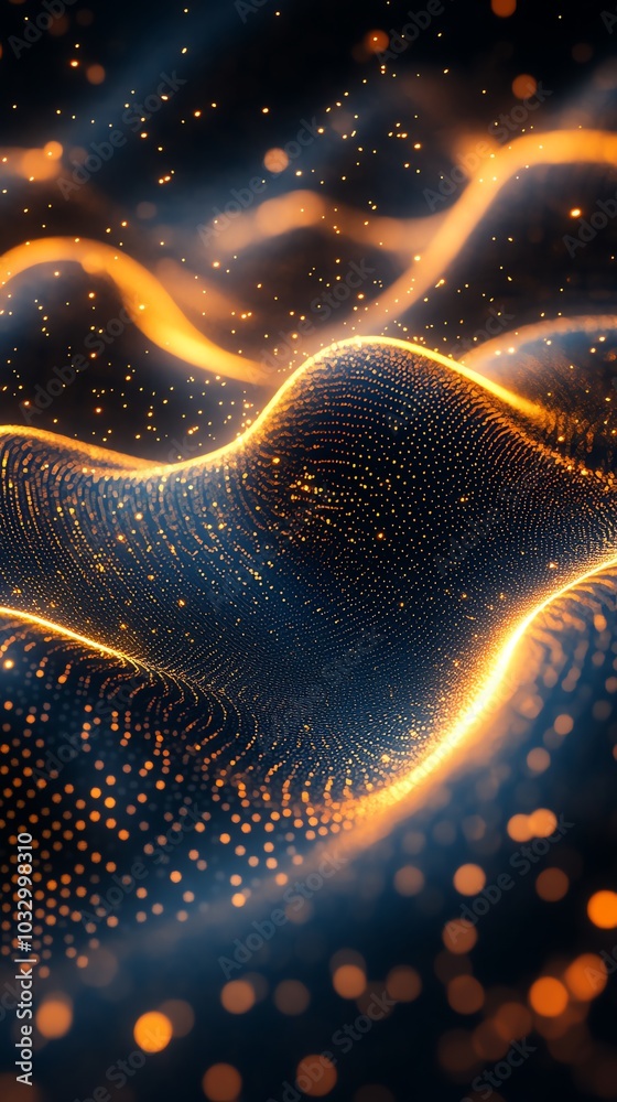 Poster Abstract background with glowing lines and particles.