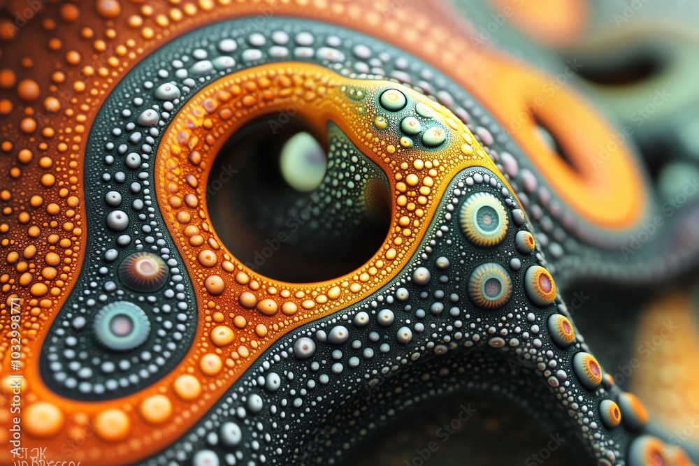 Aufkleber abstract fractal pattern with swirling lines and dots in orange, black, and white.