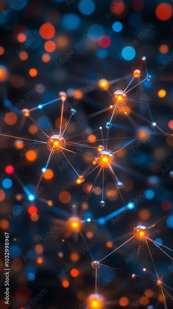 Aufkleber Abstract network of interconnected glowing nodes with bokeh effect in the background.