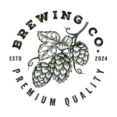 Craft Beer Brewery Logo, Vintage Hop Cone Badge Emblem Design