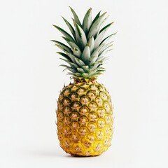 Fototapeta premium A whole pineapple with its spiky crown, sitting upright on a clean white background