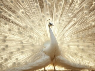 Obraz premium An albino peacock spreading its pure white feathers in a dazzling display