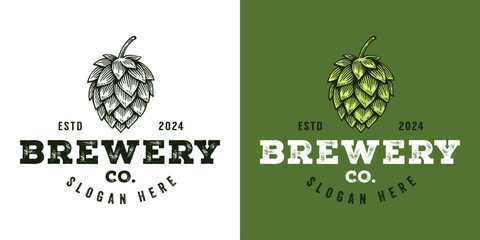 Craft Beer Brewery Logo, Vintage Hop Cone Badge Emblem Design