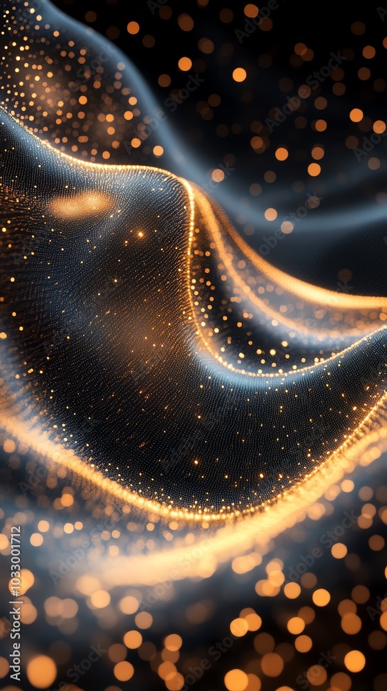 Poster Abstract wavy background with glowing particles.