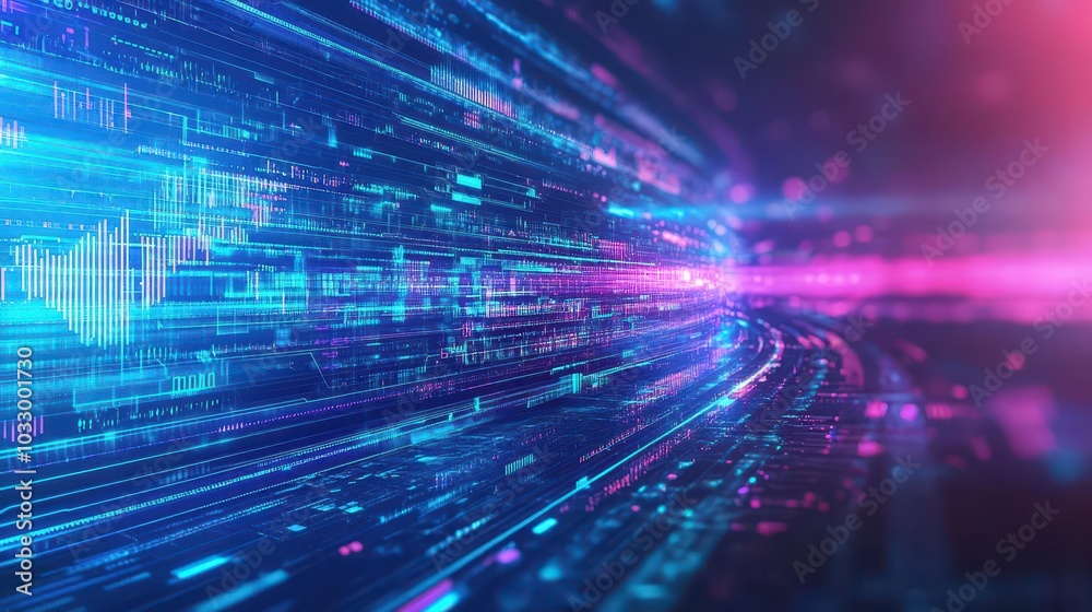 Aufkleber Neon tech curves, smooth glowing patterns, abstract digital background, futuristic design