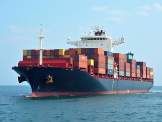 cargo container ship. Business logistic transportation sea freight, Cargo ship, Cargo container in deep sea port at industrial estate for import export around in the world