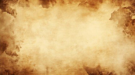 Fototapeta premium Sepia-toned antique paper showing delicate yellowing edges ink stains small tears imperfections. AI generated