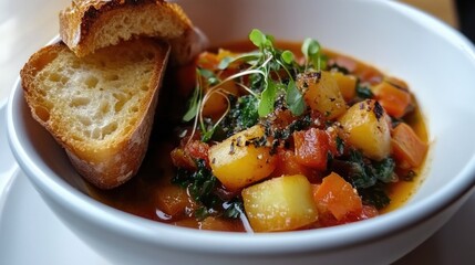 Homemade Ribollita with Fresh Ingredients and Bread