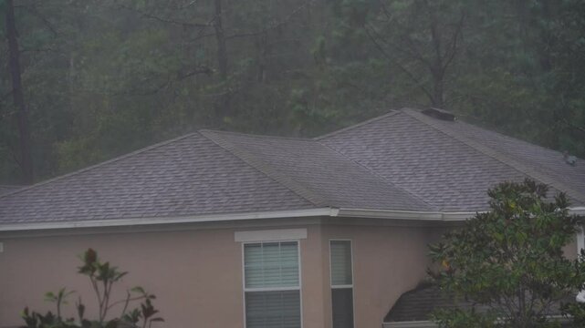 Hurricane big gust wind, heavy rain and lightning on landfall