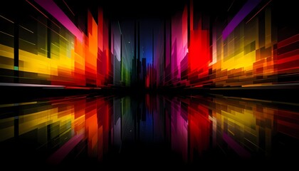 Futuristic Vibrant Cityscape with Multicolored Rectangular Shapes and Reflections