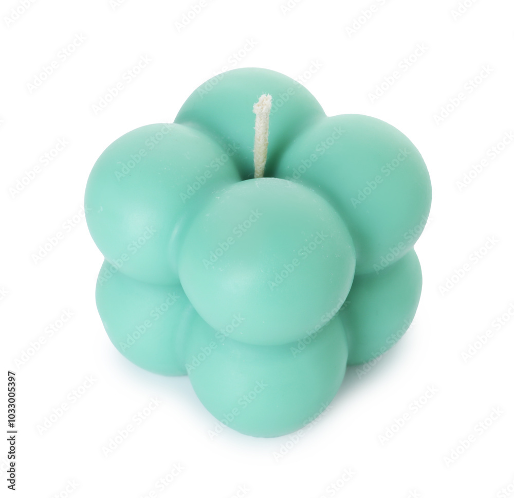 Poster One turquoise bubble candle isolated on white