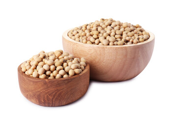 Soy beans in bowls isolated on white