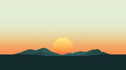Obraz premium Breathtaking sunset over serene hills a stunning digital landscape illustration capturing the tranquility of nature at dusk