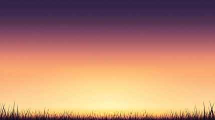 Fototapeta premium Serene sunset a tranquil horizon blending warm colors above a silhouette of grassy plains under a peaceful sky