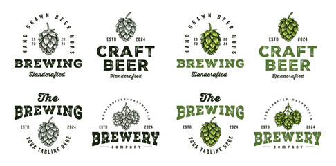 Set of Craft Beer Brewery Logo, Vintage Hop Cone Badge Emblem Design Collection