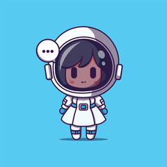 Cute Astronaut Girl Cartoon Vector Icon Illustration.