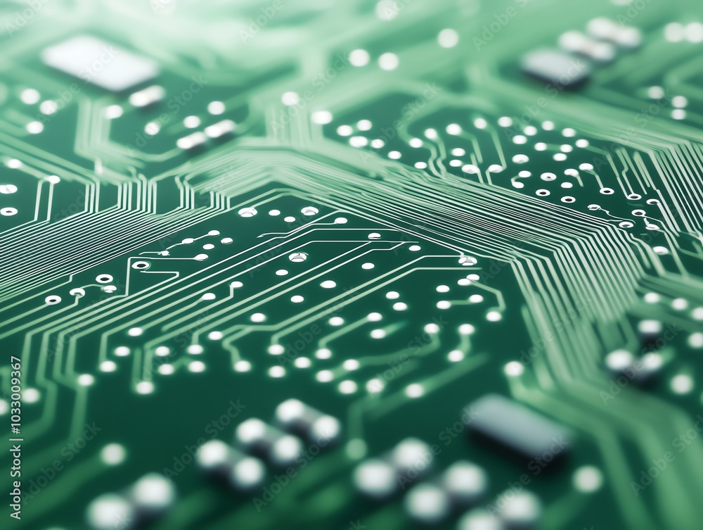 Aufkleber Close-up of a green circuit board with intricate pathways and components.