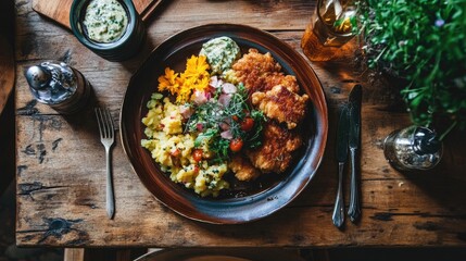 Crispy Wiener Schnitzel with Sides and Herbs