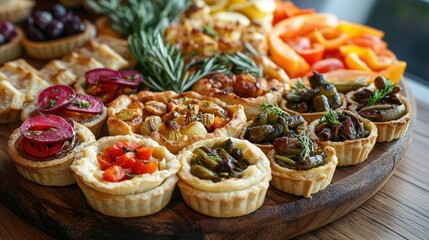 Close-Up of Wooden Platter with Delicious Appetizers