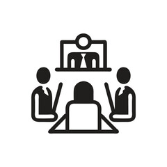 Board room members sitting around a table icon, Video Conference Meeting Vector Icon