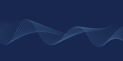 Abstract glowing wave lines on dark blue background. Dynamic wave pattern. Modern flowing wavy lines. Futuristic technology concept.