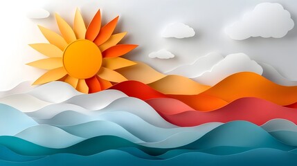 Obraz premium Stylized Layered Paper Cut Abstract Sun Design with Sharp Irregular Rays and Bold Contrasting Colors Minimalist Geometric Graphic Pattern Background