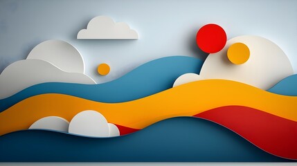 Vibrant Geometric Paper Cut Abstract Design with Overlapping Shapes and Contrasting Colors  Minimalist modern digital with layered 3D rendered shapes patterns and gradients in a balanced