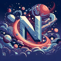 우주 배경, 알파벳 대문자 "N", 애니메이션 아트 (space background, Alphabet capital "N", animation art)