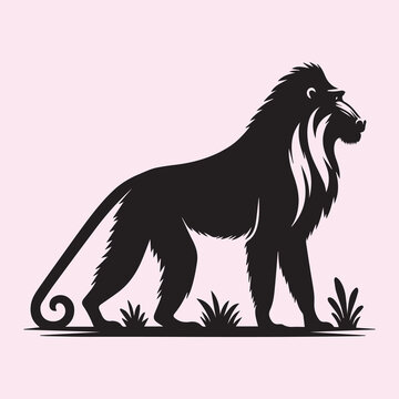 recommend clip art: Mandrill silhouette vector icon black and white full body