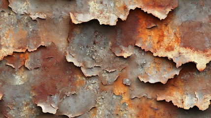 Naklejka premium peeling rusty metal texture: close-up view of a rusty metal surface where layers of rust are peeling away, texture background