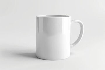 Fototapeta premium A white ceramic mug with a handle on a white background.
