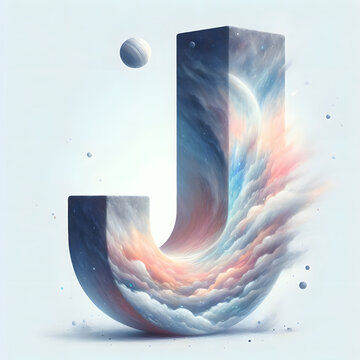 알파벳 대문자 "J", 우주컨셉 디자인 파스텔화 (Alphabet capital "J", space concept design pastel painting)	