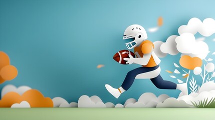 Naklejka premium Vibrant Paper Cut Football Player with Layered Detailing and Bold Colors for Dynamic Sports Artwork Geometric Abstract Silhouette Design for Sports Themed Digital Art