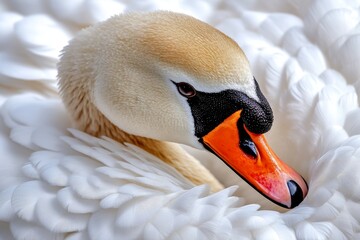 Extreme close-up of swan feathers, showing intricate textures and soft shading