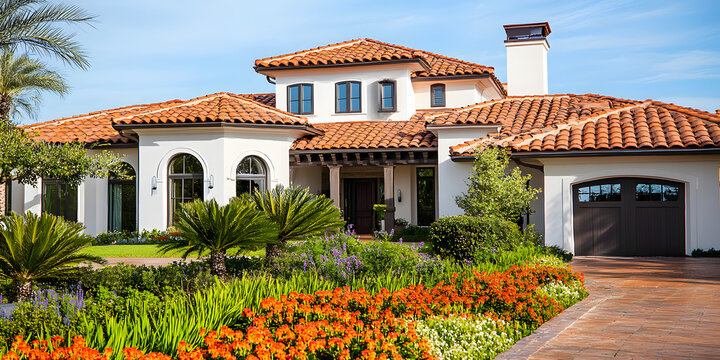 Vila mediterr&acirc;nea com telhas de terracota