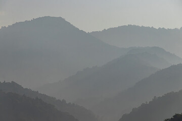 Naklejka premium Beautiful Landscape of mountain layer in evening at Mon Doi Dao, Nan, Thailand.